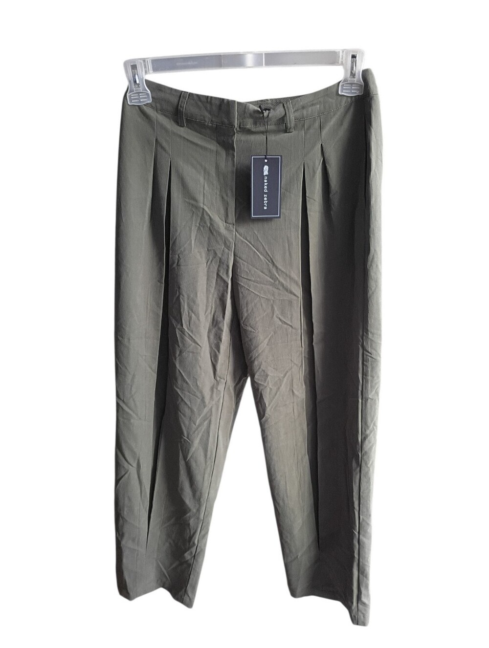 NWT Naked Zebra Olive Pleated Cropped Trousers Size Medium